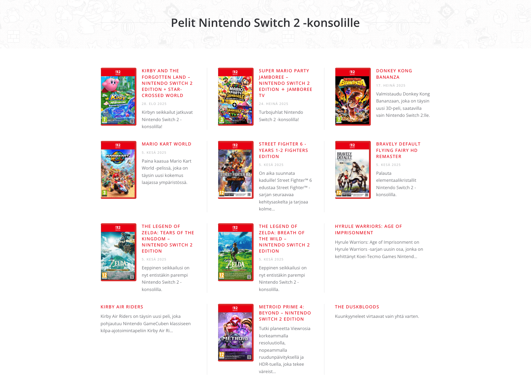 Nintendo Switch 2:n julkaisupelilistasta Hintaseuranta-sivulla